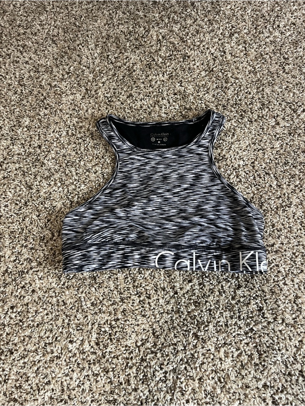 Calvin Klein Performance Black & White Space-Dye High-Neck Sports Bra